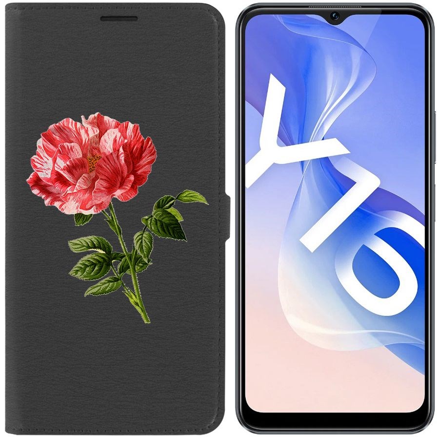 

Чехол-книжка Eco Book для Vivo Y16 Рисованная роза, Черный