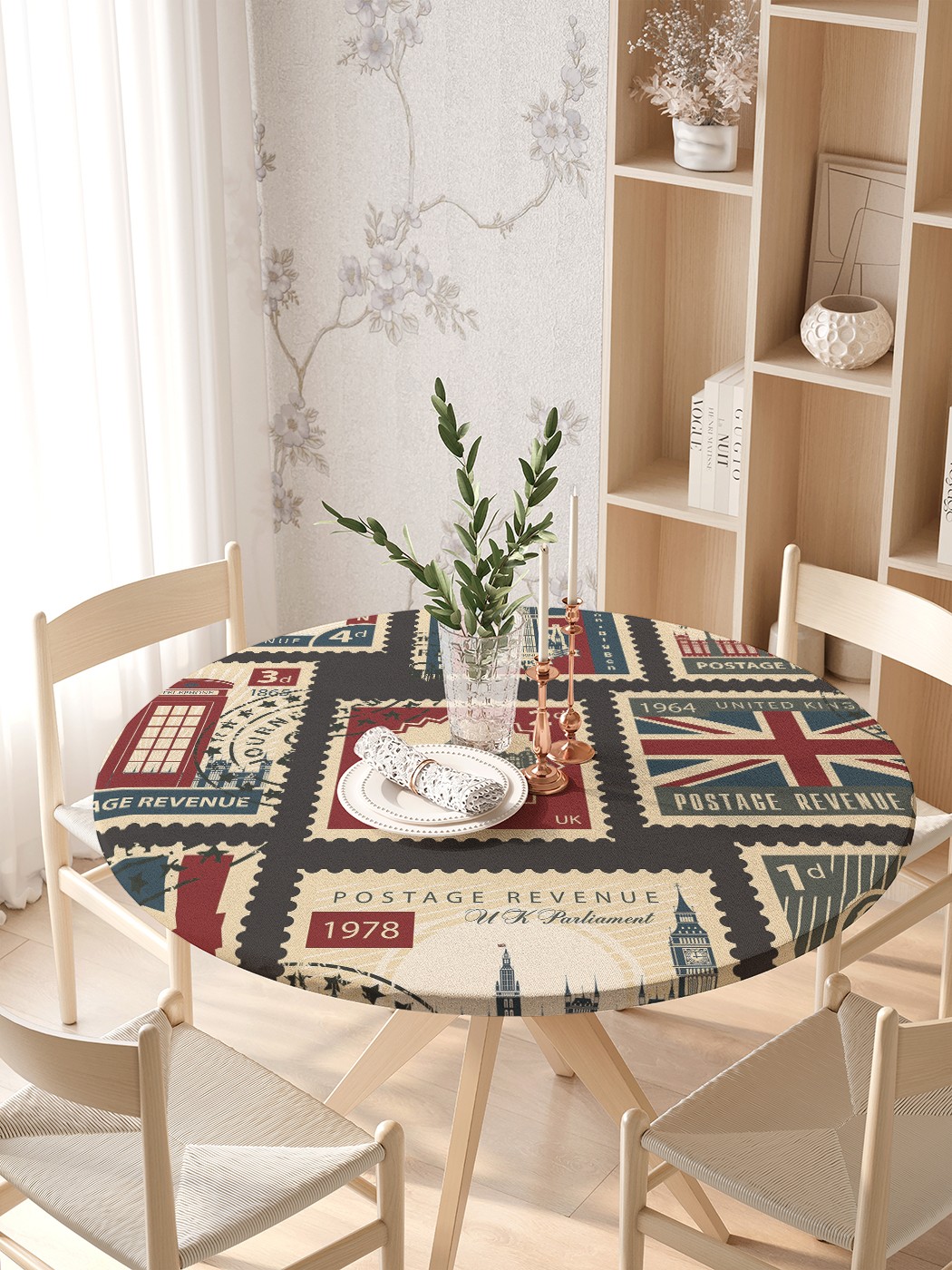 

Круглая кухонная скатерть на резинке JoyArty, на круглый стол диаметром 105-120 см, Коричневый, Английские марки