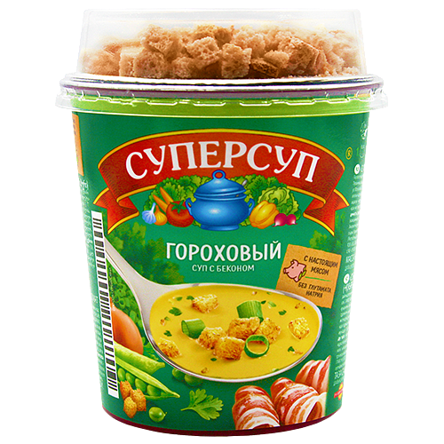 

Суп Суперсуп Горох с беконом и гренками, 45 г х 12 шт