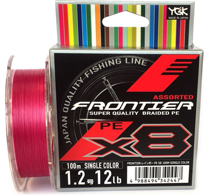 

Шнур YGK FRONTIER ASSORTED X8 100m розовый #1.2 0.185mm 12lb 5.4kg, FRONTIER ASSORTED X8