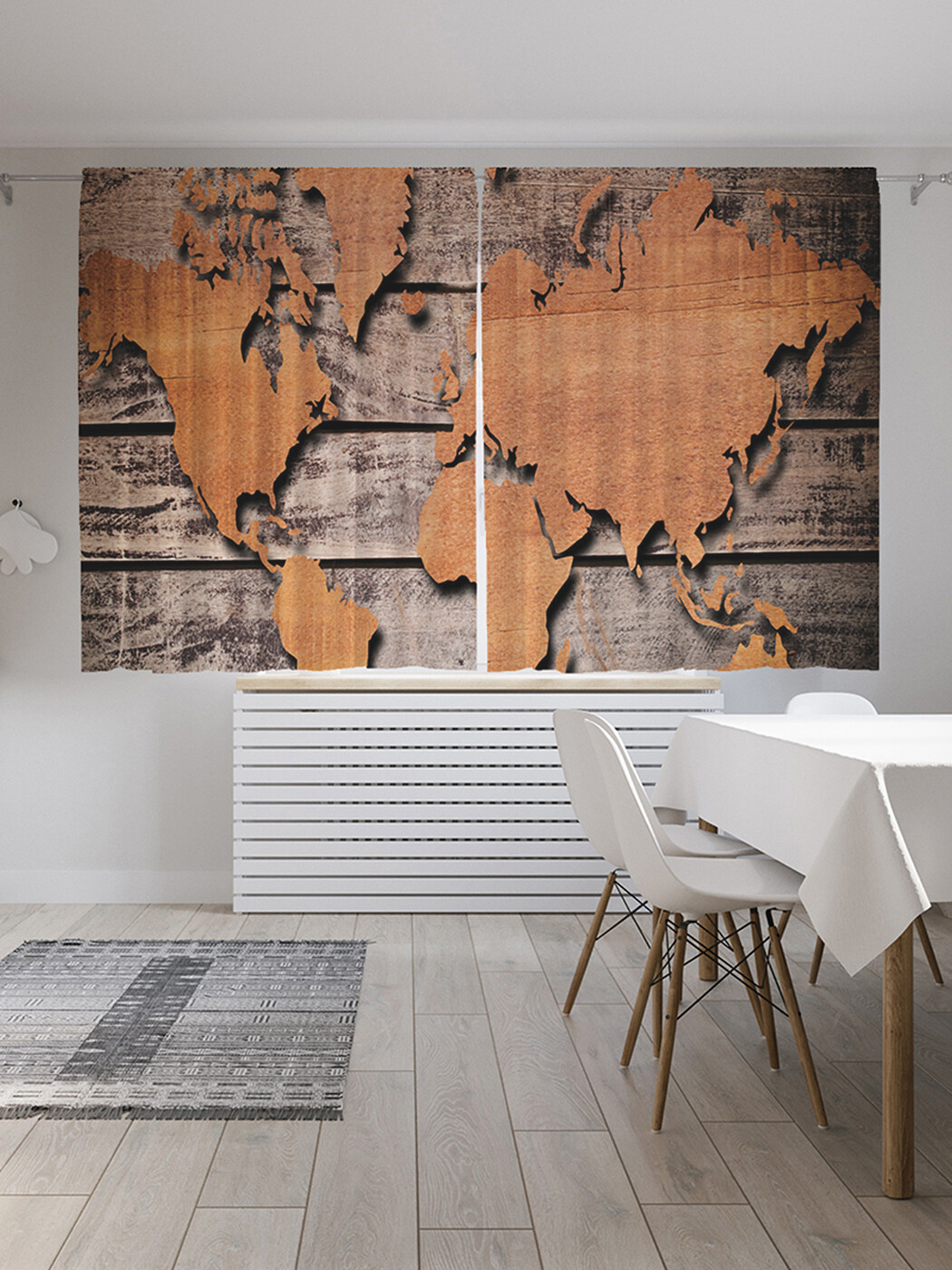 фото Фотошторы короткие joyarty деревянная карта мира, сатен, 290x180 см