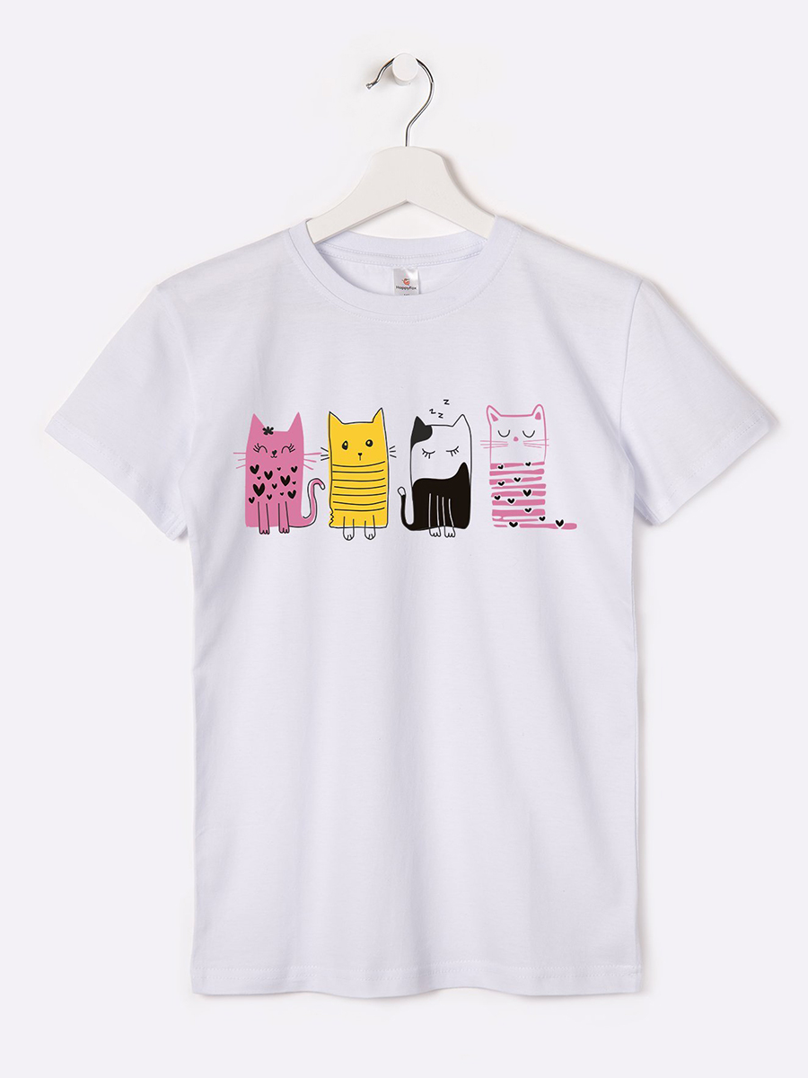 

Футболка детская HappyFox HF66031D, котики,белый, 116, HF66031D