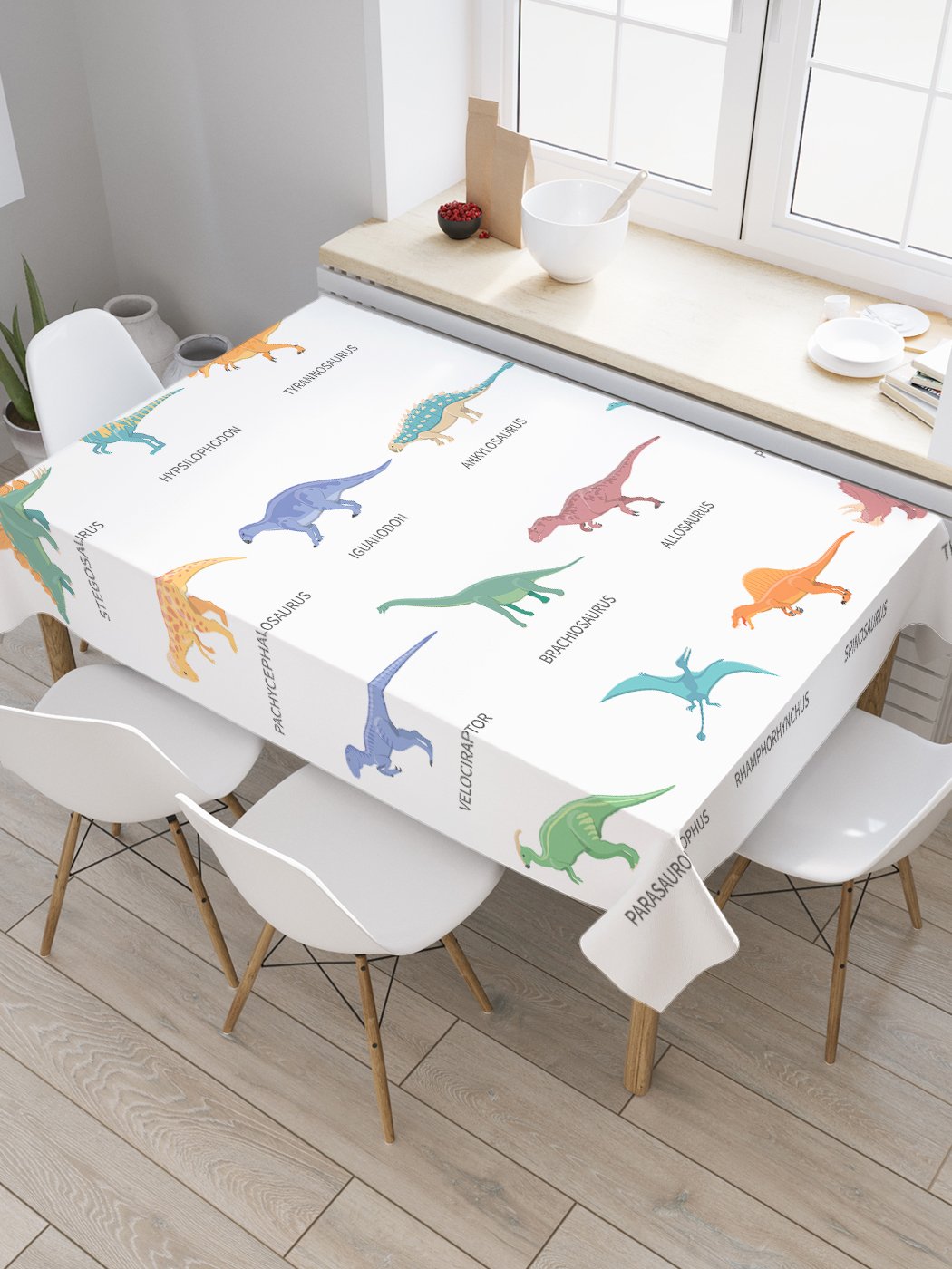 

Скатерть прямоугольная JoyArty "Энциклопедия динозавров" из оксфорда, 120x145 см, Белый, Энциклопедия динозавров
