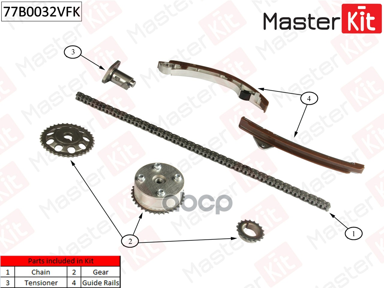 Комплект Цепи Грм Toyota Corolla 1.4i-1.6i-1.8i 1zz-Fe/3zz-Fe/4zz-Fe 00-(Vvt) MasterKit ар