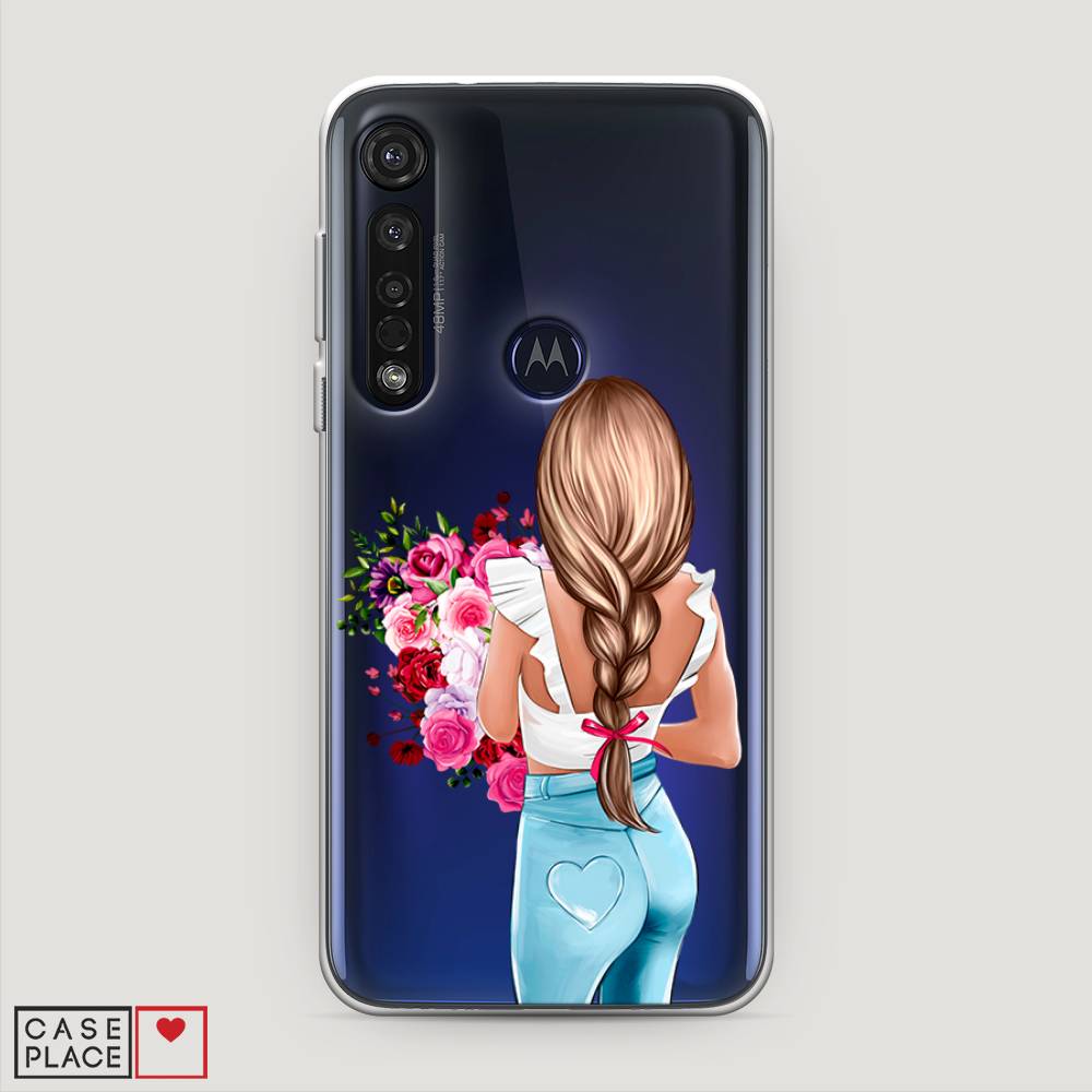

Чехол на Motorola Moto G8 Plus "Девушка с цветами", Коричневый;розовый;голубой, 241450-6