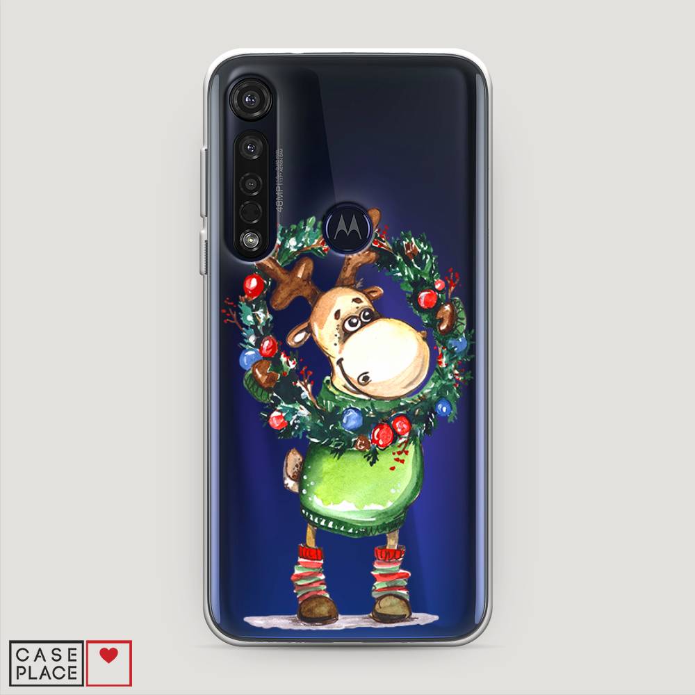 

Чехол на Motorola Moto G8 Plus "Олень с новогодним венком", 241450-4