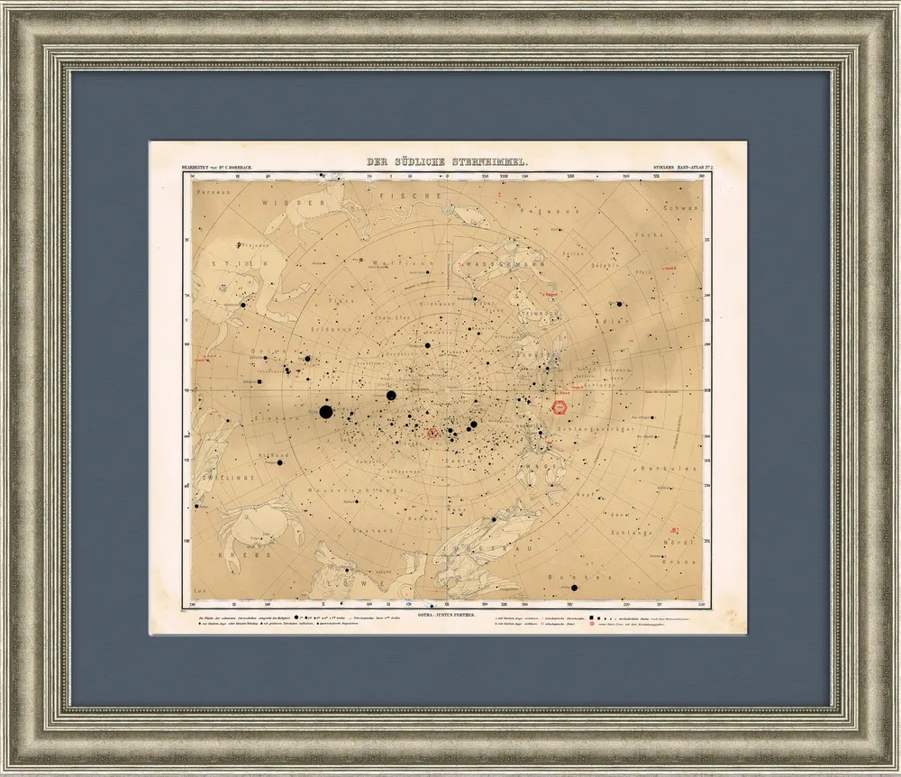фото Звёздное небо южного полушария со знаками зодиака. антикварная карта германия