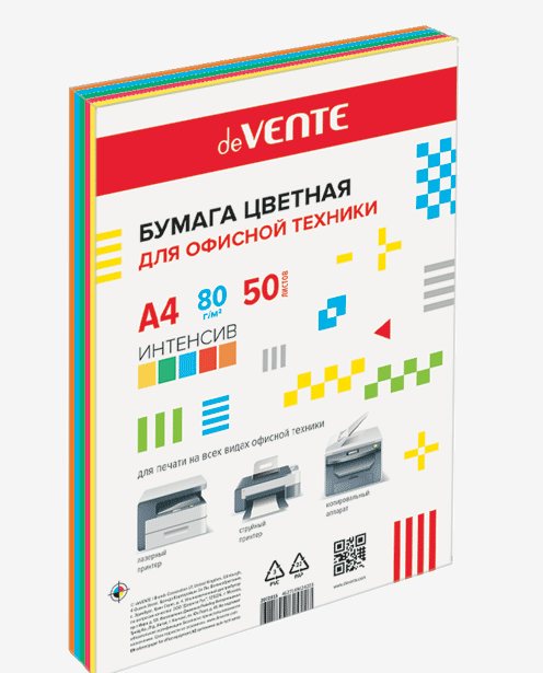 Бумага для ксерокса deVente цветная А4 50л интенсив 5 цветов