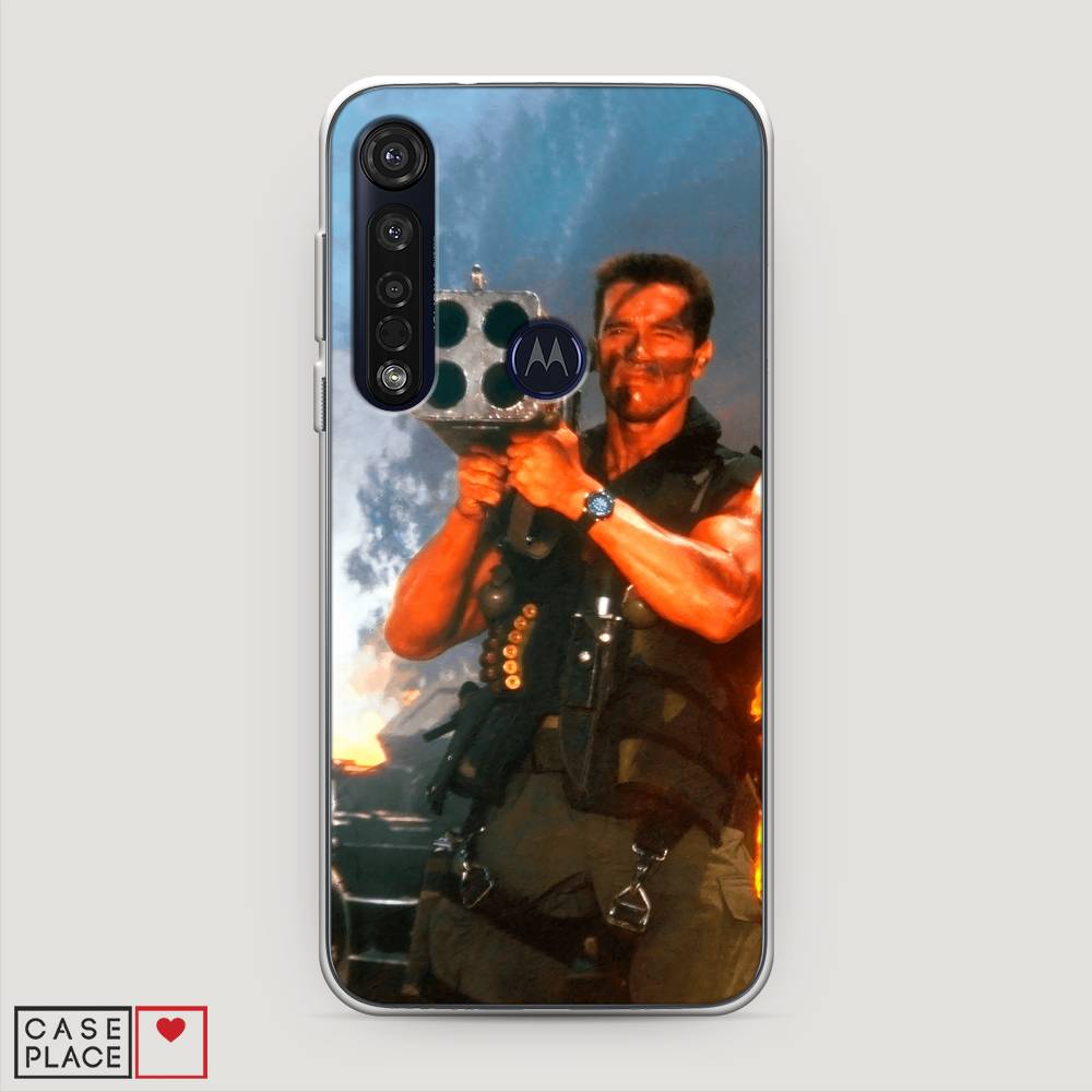 

Чехол на Motorola Moto G8 Plus "Арнольд Шварцнеггер с базукой", Голубой;коричневый, 241450-6