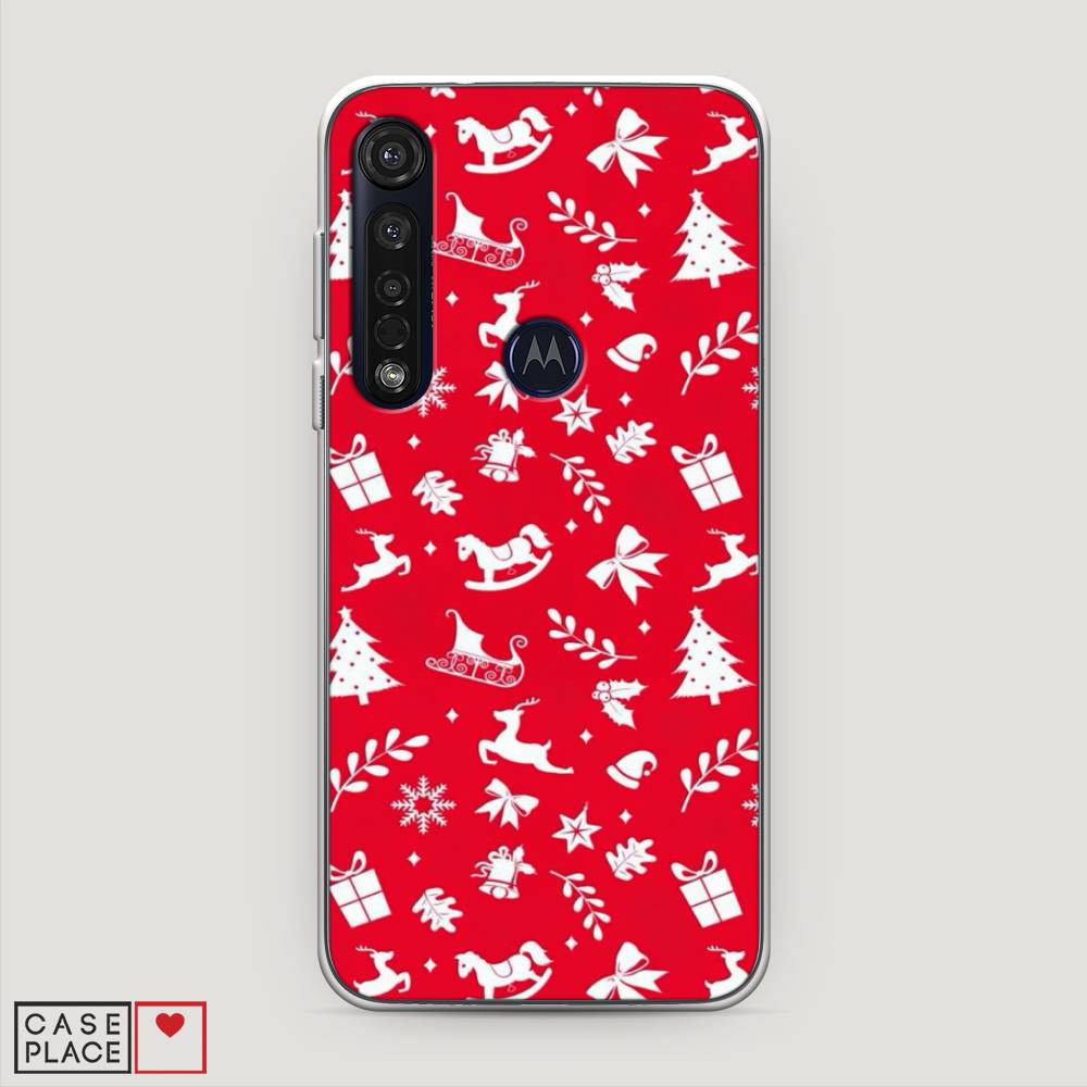 

Чехол на Motorola Moto G8 Plus "Красный новогодний фон", Красный;белый, 241450-5