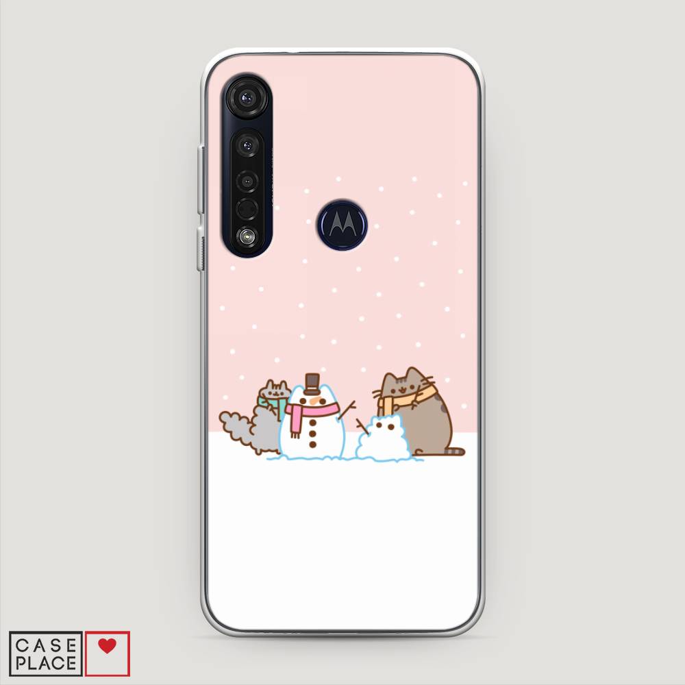 

Чехол на Motorola Moto G8 Plus "Котики в снегу", Розовый;белый;серый, 241450-5