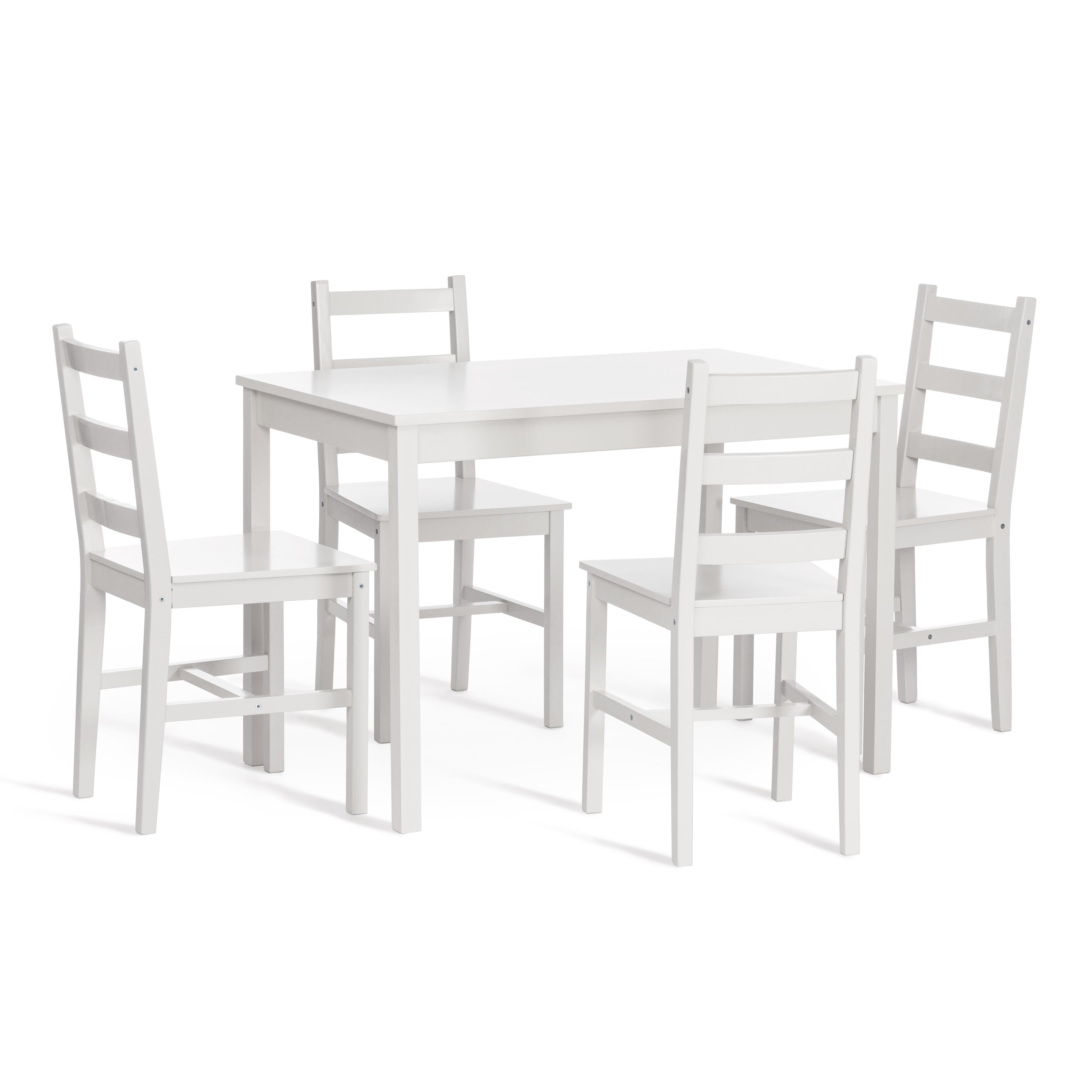 Обеденный комплект TetChair Хадсон , стол и 4 стула , дерево гевея , мдф, белый