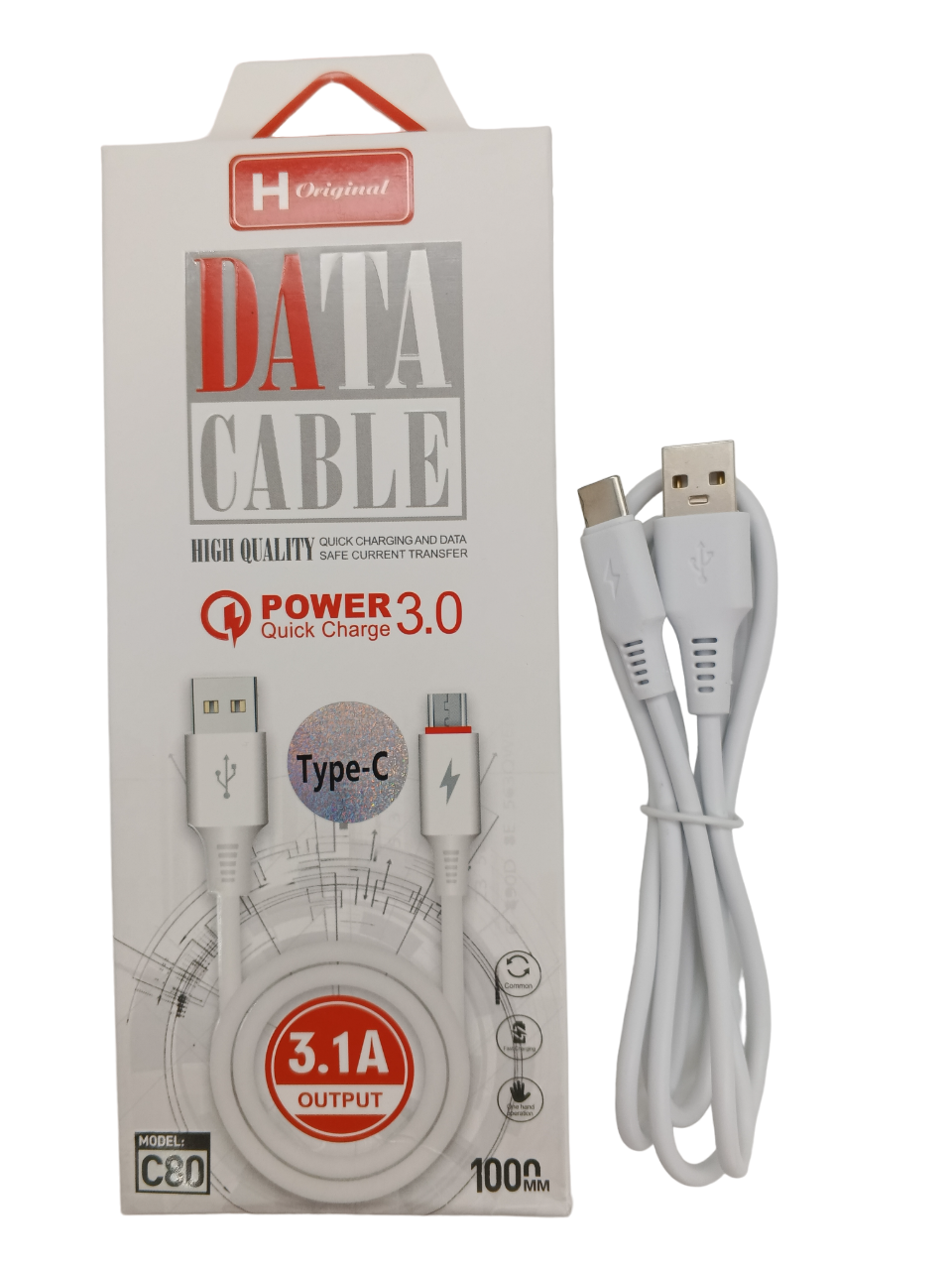 

Кабель USB - Type-C NoBrand C80 1 м белый, C80