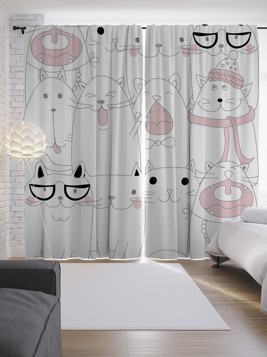 

Шторы JoyArty с фотопечатью "Коты наив" из сатена, 290х265 см, Коты наив