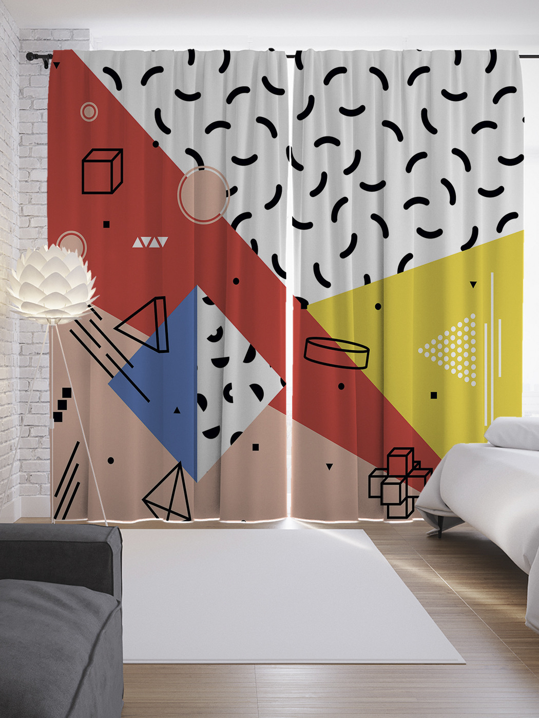 

Шторы JoyArty с фотопечатью "Геометрический сюрреализм" из сатена, 290х265 см, Геометрический сюрреализм