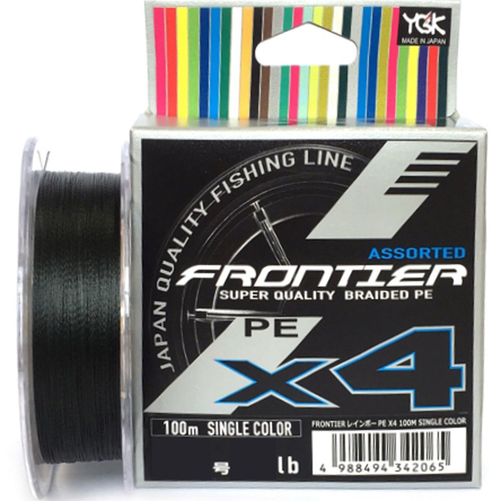 

Шнур YGK FRONTIER ASSORTED X4 100m тёмно зелёный #1.2 0.185mm 12lb 5.4kg, FRONTIER ASSORTED X4