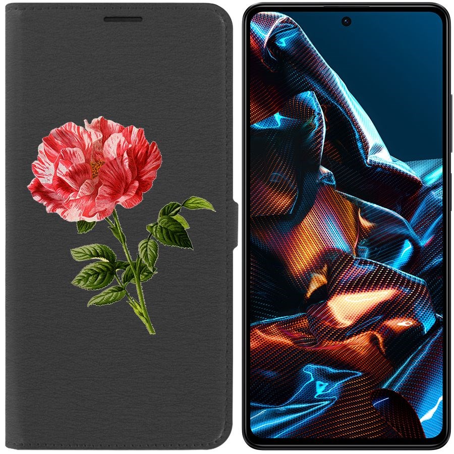 

Чехол-книжка Eco Book для Poco X5 Pro Рисованная роза, Черный