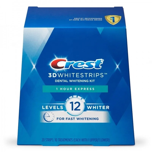 Отбеливающие полоски Crest 3D Whitestrips 1 Hour Express 12 тонов 20 шт пластина для отбеливания зубов crest 3d white whitestrips vivid 20 шт 10 пар