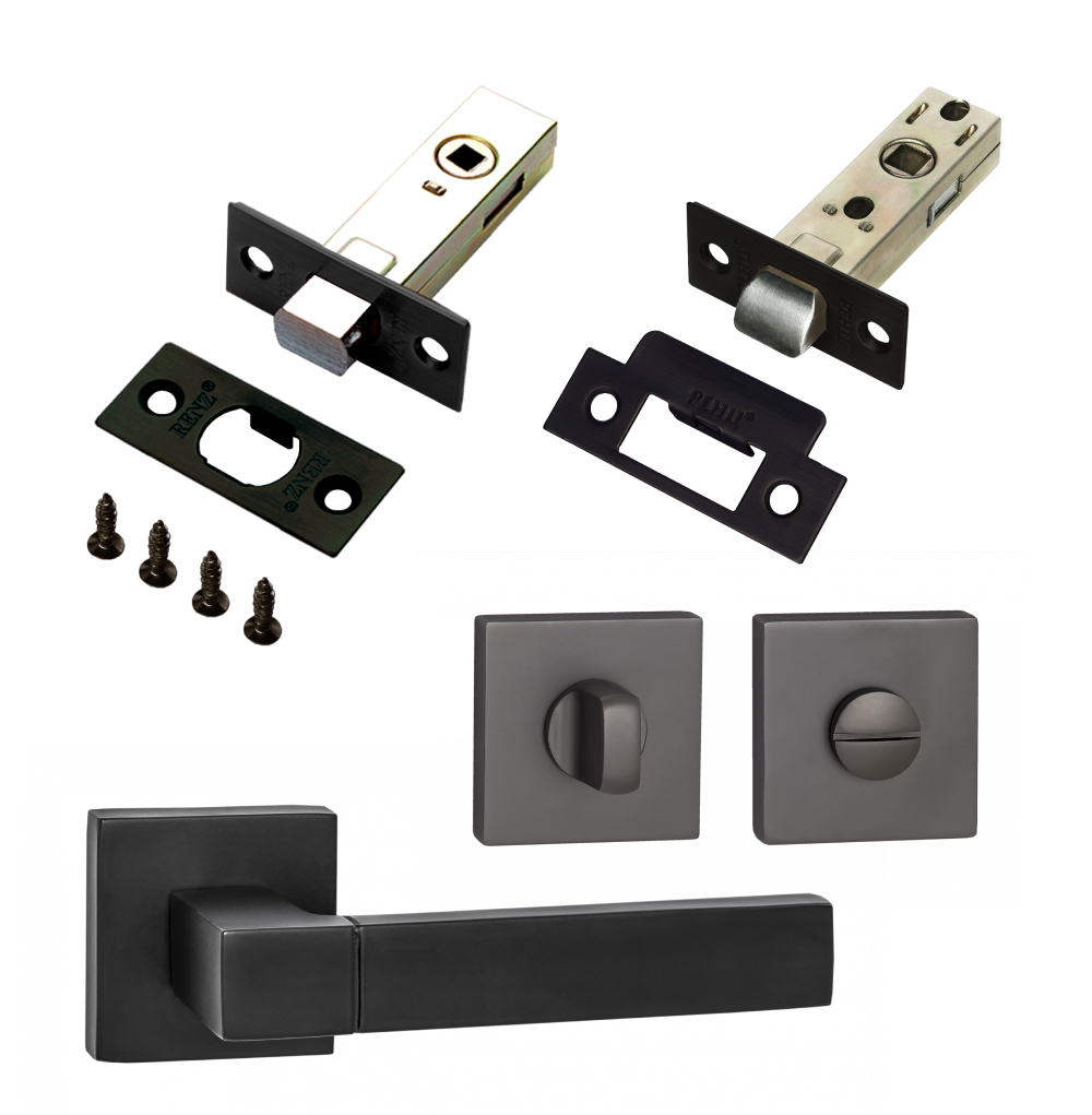 

Комплект для межкомнатной двери PAULINIDOR ручки 521-03 + защелка 5-45 plastic, Черный
