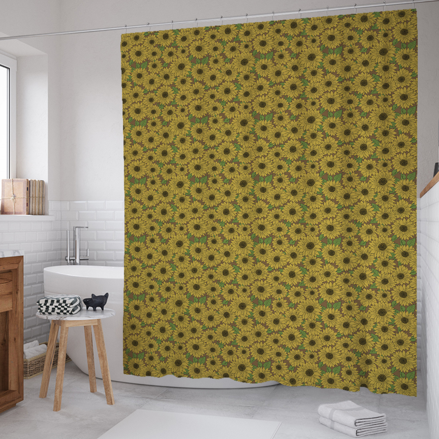 

Штора для ванной JoyArty "Цветущие подсолнухи" из сатена, 180х200 см с крючками, Желтый, Цветущие подсолнухи