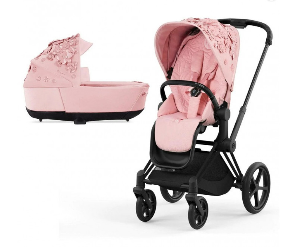 фото Коляска 2в1 cybex priam iv simply flowers pink шасси mattblack