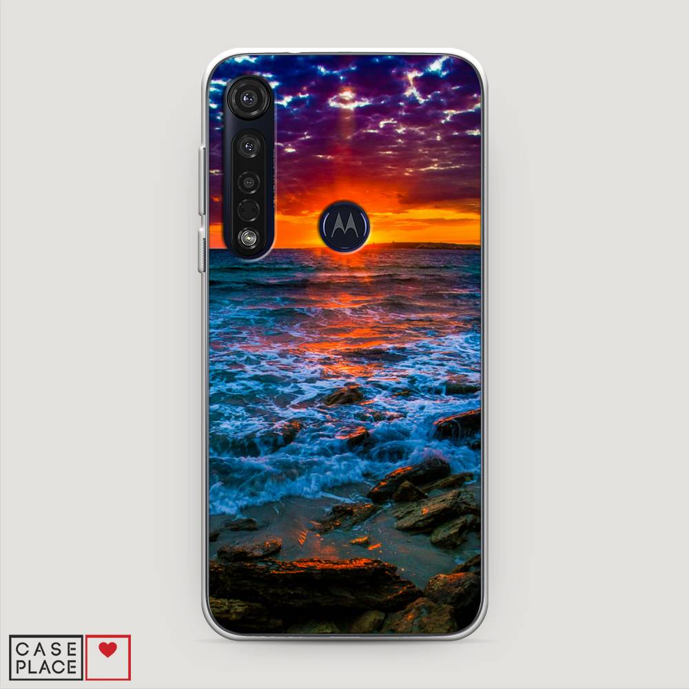 

Чехол на Motorola Moto G8 Plus "Закат 1", Оранжевый;синий, 241450-2