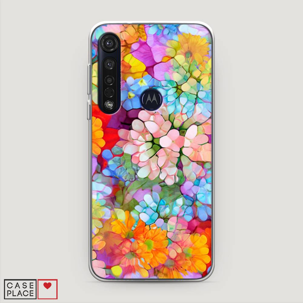 

Чехол на Motorola Moto G8 Plus "Цветы витраж", Оранжевый;розовый;голубой, 241450-3