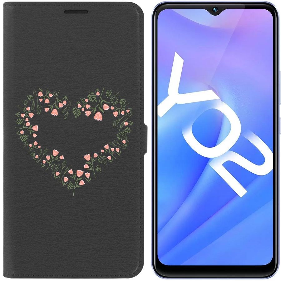 

Чехол-книжка Eco Book для Vivo Y02 Цветочное сердце, Черный