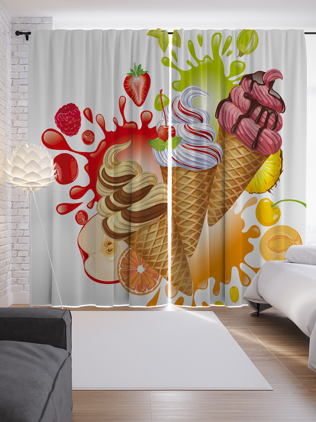 

Шторы JoyArty с фотопечатью "Мороженое с ягодами" из сатена, 290х265 см, Мороженое с ягодами