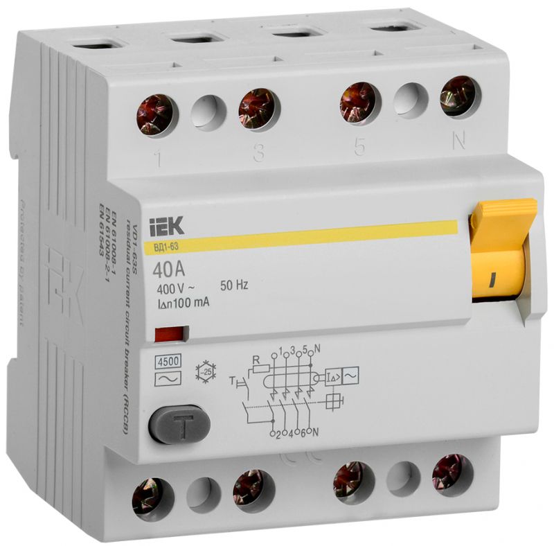 

Устройство защитного отключения (УЗО) IEK ВД1-63 4Р 50А 300мА, MDV10-4-050-300