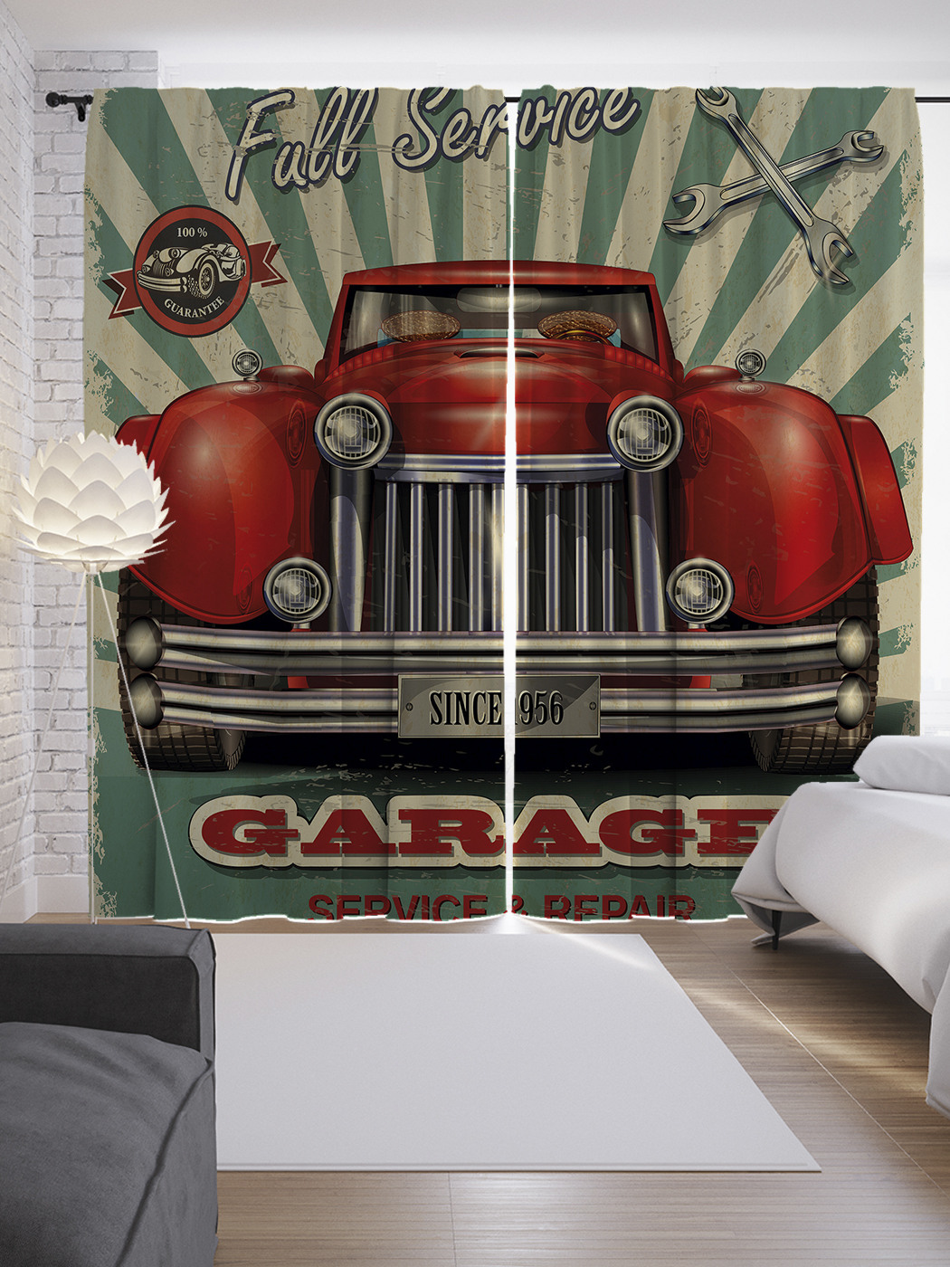 

Шторы JoyArty с фотопечатью "Авто гараж" из сатена, 290х265 см, Авто гараж
