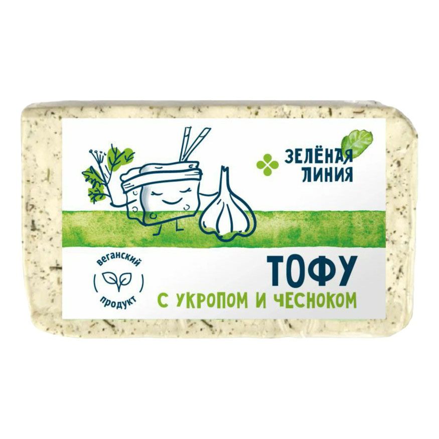 Растительный аналог сыра мягкий Зеленая линия Тофу укропом с чесноком 200 г