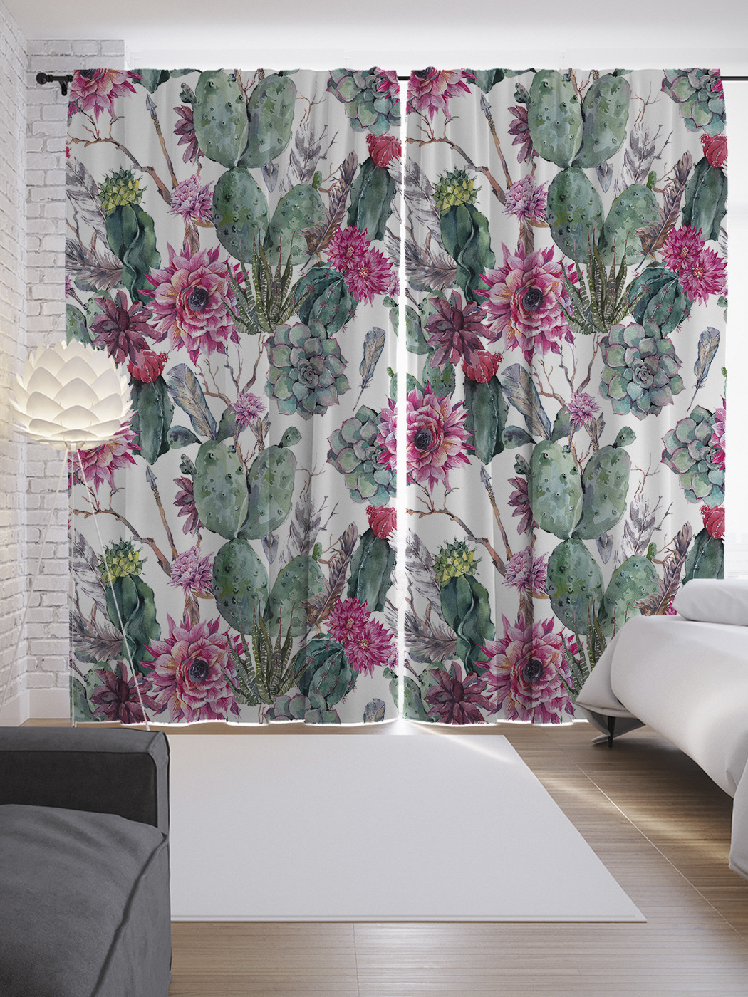 

Шторы JoyArty с фотопечатью "Цветущие кактусы" из сатена, 290х265 см, Цветущие кактусы