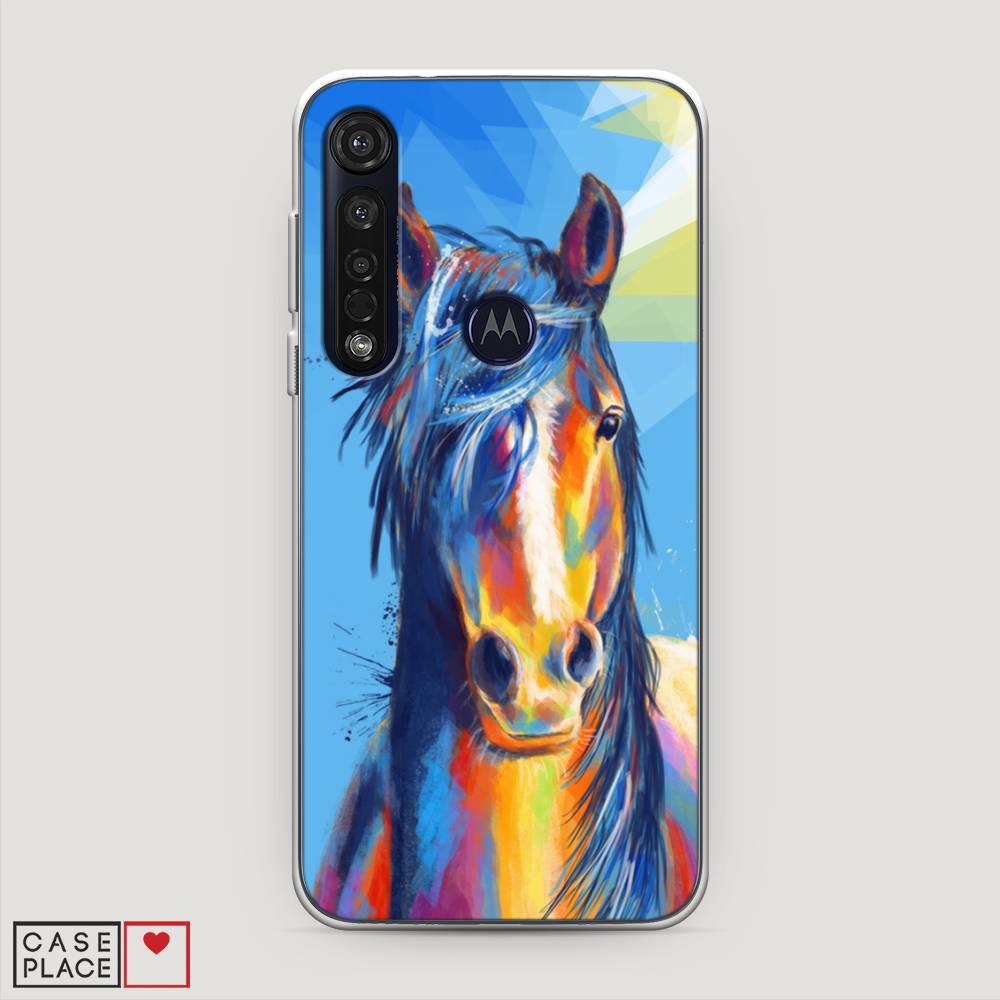 

Чехол на Motorola Moto G8 Plus "Лошадь арт 3", Голубой;желтый;синий, 241450-1