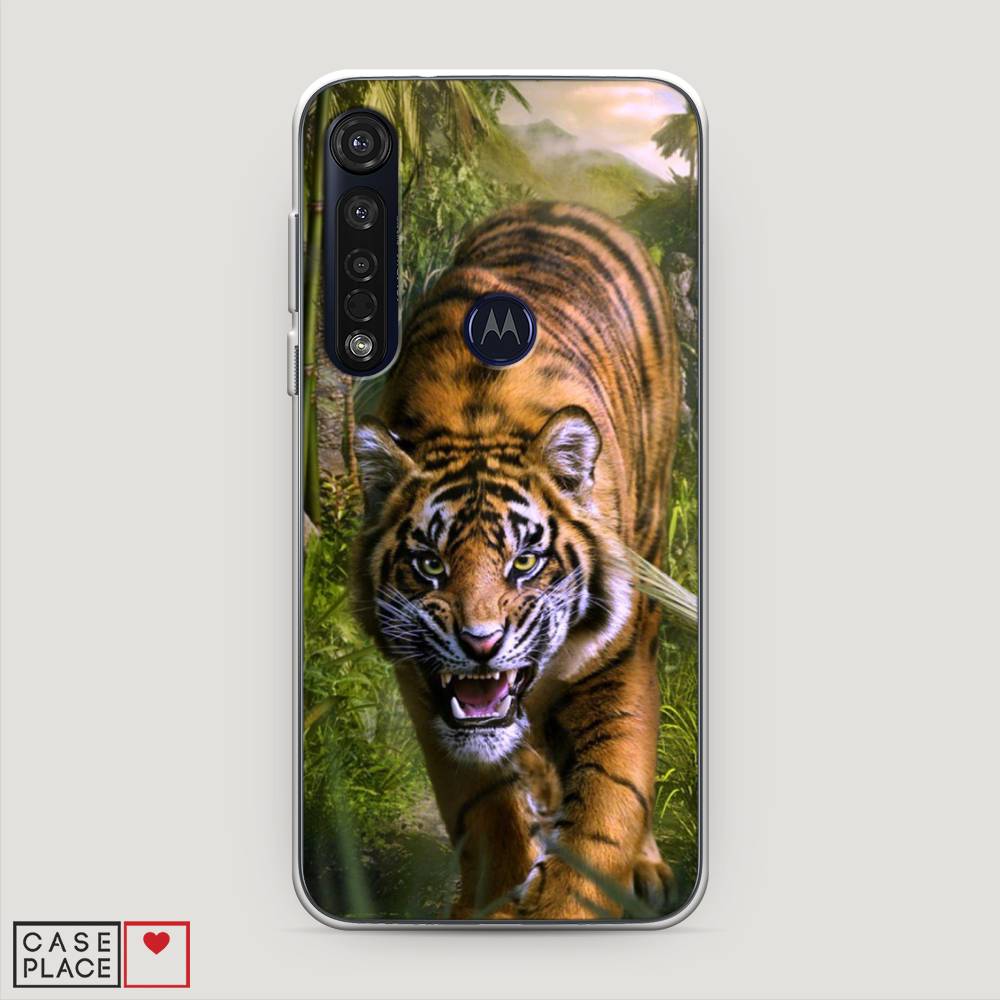 

Чехол на Motorola Moto G8 Plus "Тигр в джунглях 2", Оранжевый;зеленый, 241450-1