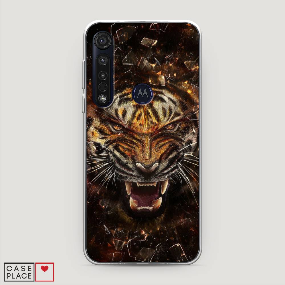 

Чехол на Motorola Moto G8 Plus "Тигр осколки", Оранжевый;серый;черный, 241450-1
