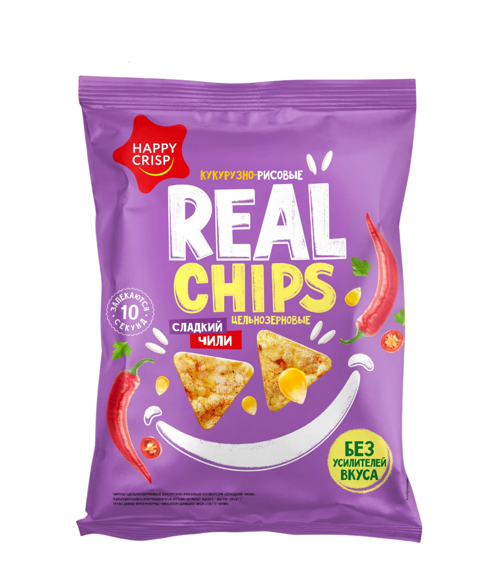 Чипсы кукурузно-рисовые Happy Crisp Real Chips сладкий чили 50 г