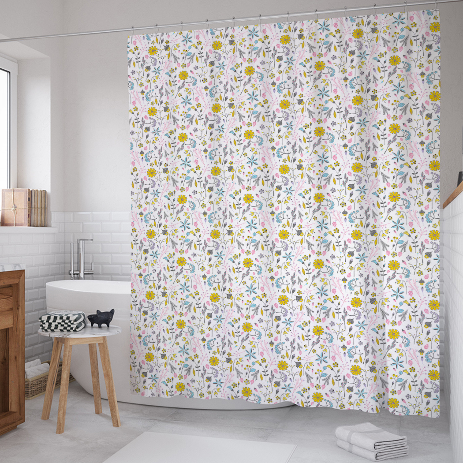 

Штора для ванной JoyArty "Лесные цветы и ягоды" из сатена, 180х200 см с крючками, Белый, Лесные цветы и ягоды