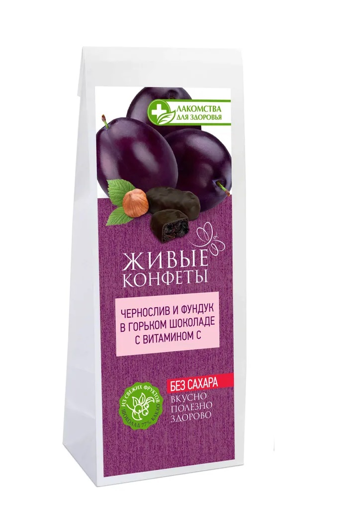 Конфеты Лакомства для здоровья чернослив и фундук в горьком шоколаде 120 г, 2 шт