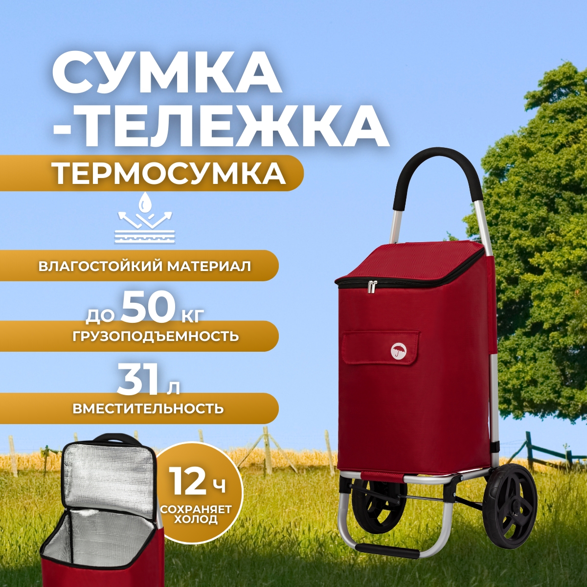 

Сумка-тележка холодильник на колесах 31 литр BC-481, Красный, BC-481