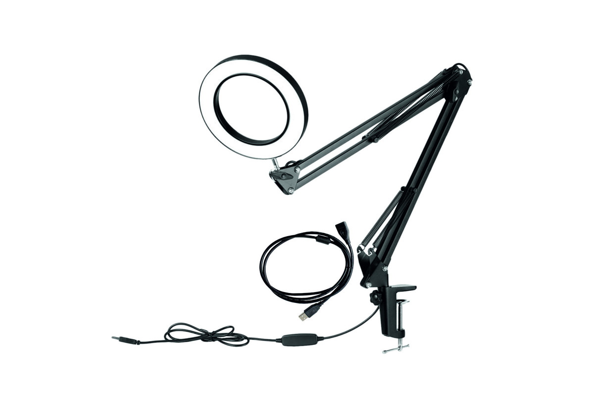 фото Настольная светодиодная лампа лупа mobicent ln-22u15 черная + удлинитель кабеля