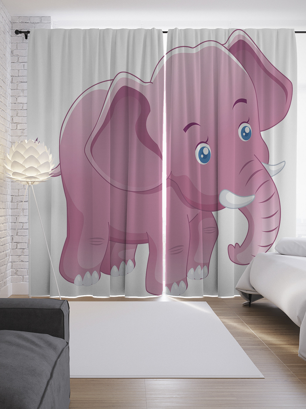 

Шторы JoyArty с фотопечатью "Мечтательный слоненок" из сатена, 290х265 см, Мечтательный слоненок