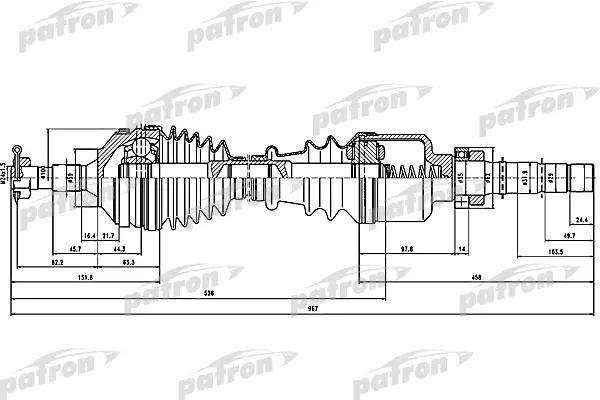 

PATRON PDS1292 Полуось прав PEUGEOT: 406 2.0 HDI 110/2.0 Turbo/2.1 TD 12V/3.0 24V 95-04, 4