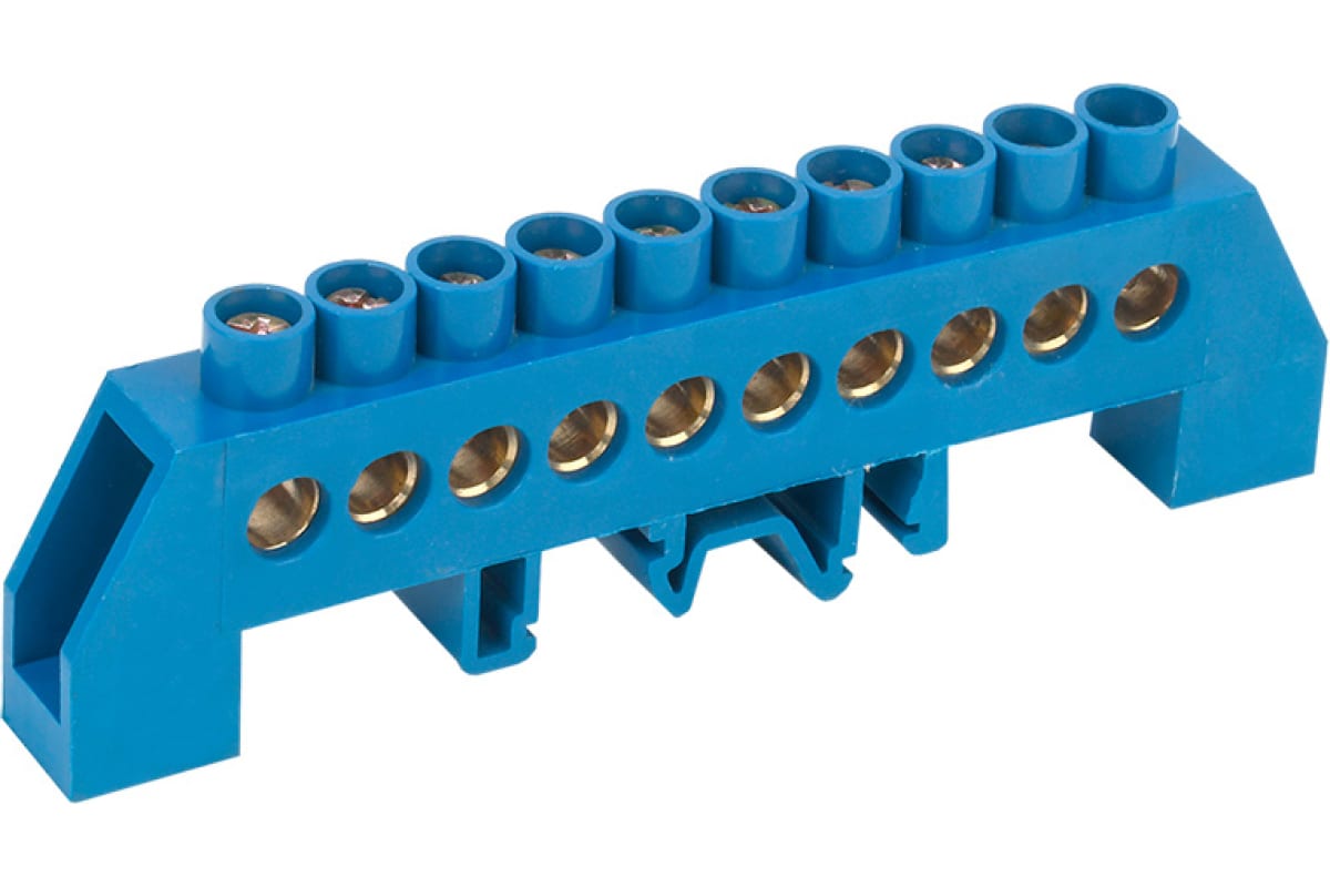 Нулевая N шина в комбинированном синем изоляторе на DIN-рейку REXANT 8x12 мм 10 групп 11-2