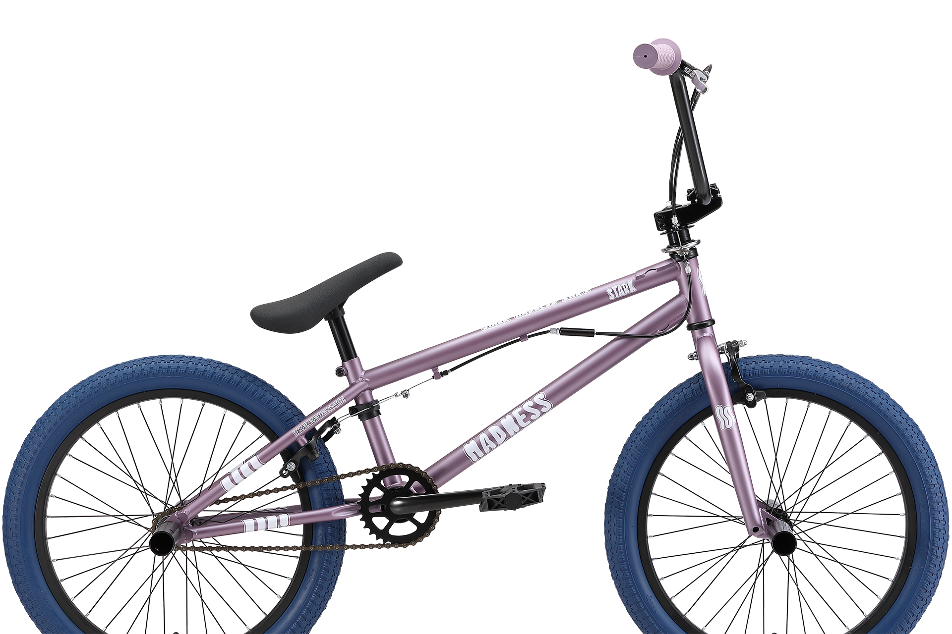 

Велосипед Stark Madness BMX 2 2024 фиолетово-серый перламутр темно-синий 9", Фиолетовый, Madness BMX 2