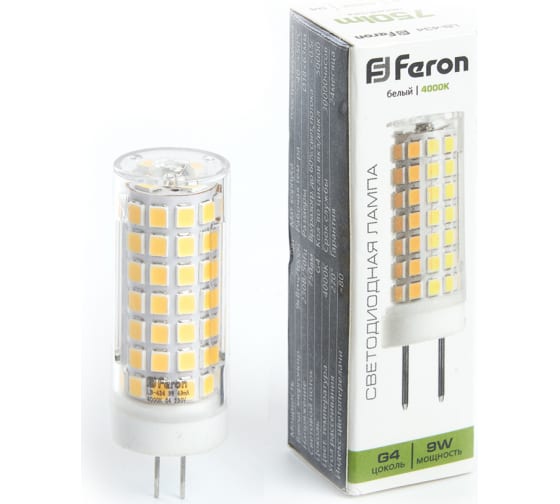 

Лампа светодиодная LED 9вт 230в G4 белый капсульная | код 38144 | FERON (1 шт.)