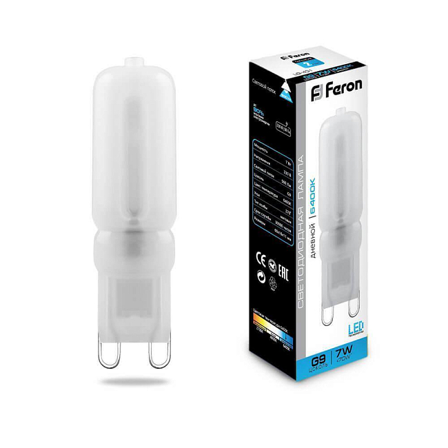 

Лампа светодиодная LED 7вт 230в G9 дневной капсульная | код 25757 | FERON (1 шт.)