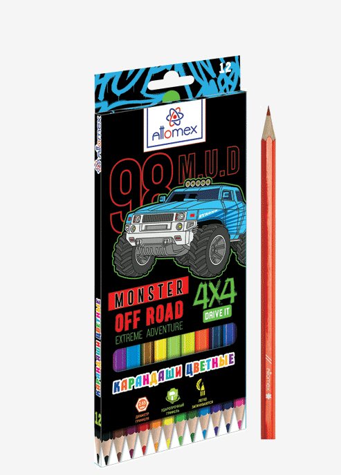 

Карандаши цветные deVente Attomex Offroad Monster 2,65мм М 12шт, Разноцветные, 1834544