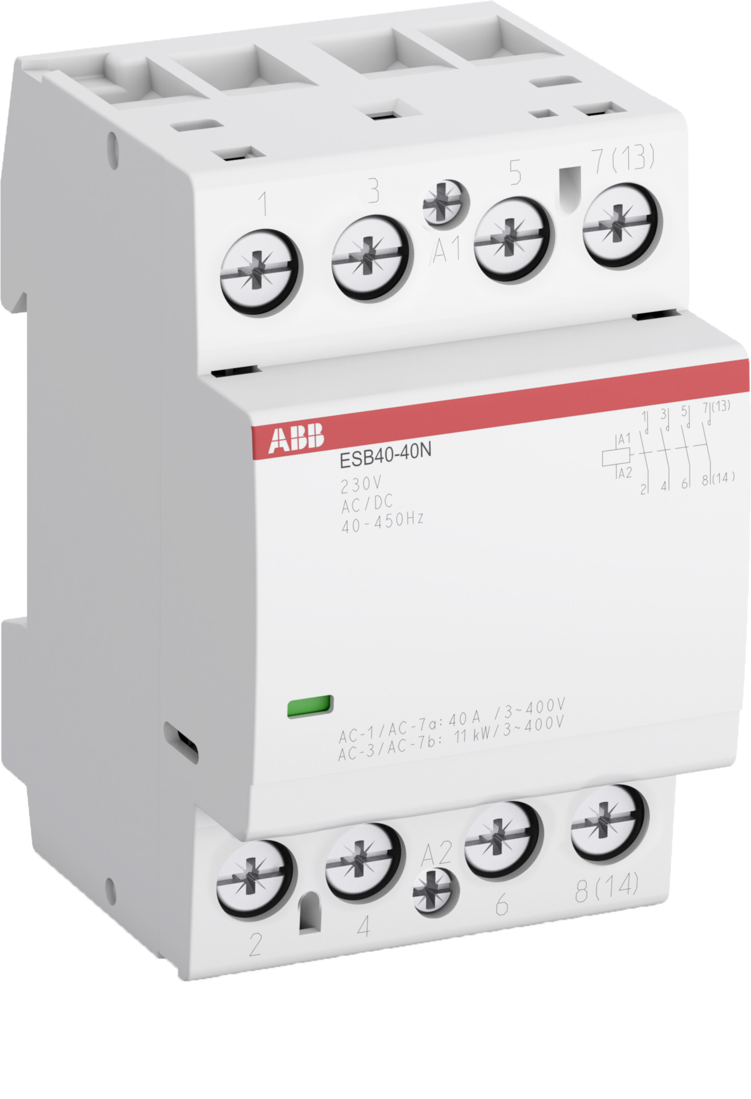 

Контактор ESB40-40N-01 модульный (40А АС-1 4НО) катушка 24В AC/DC