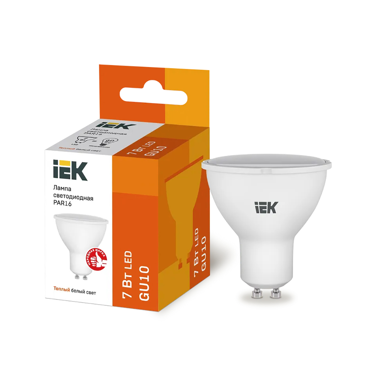 фото Лампа светодиодная (led) "iek" par16 софит 07w 3000 к gu10, тепл. свет (10/200)